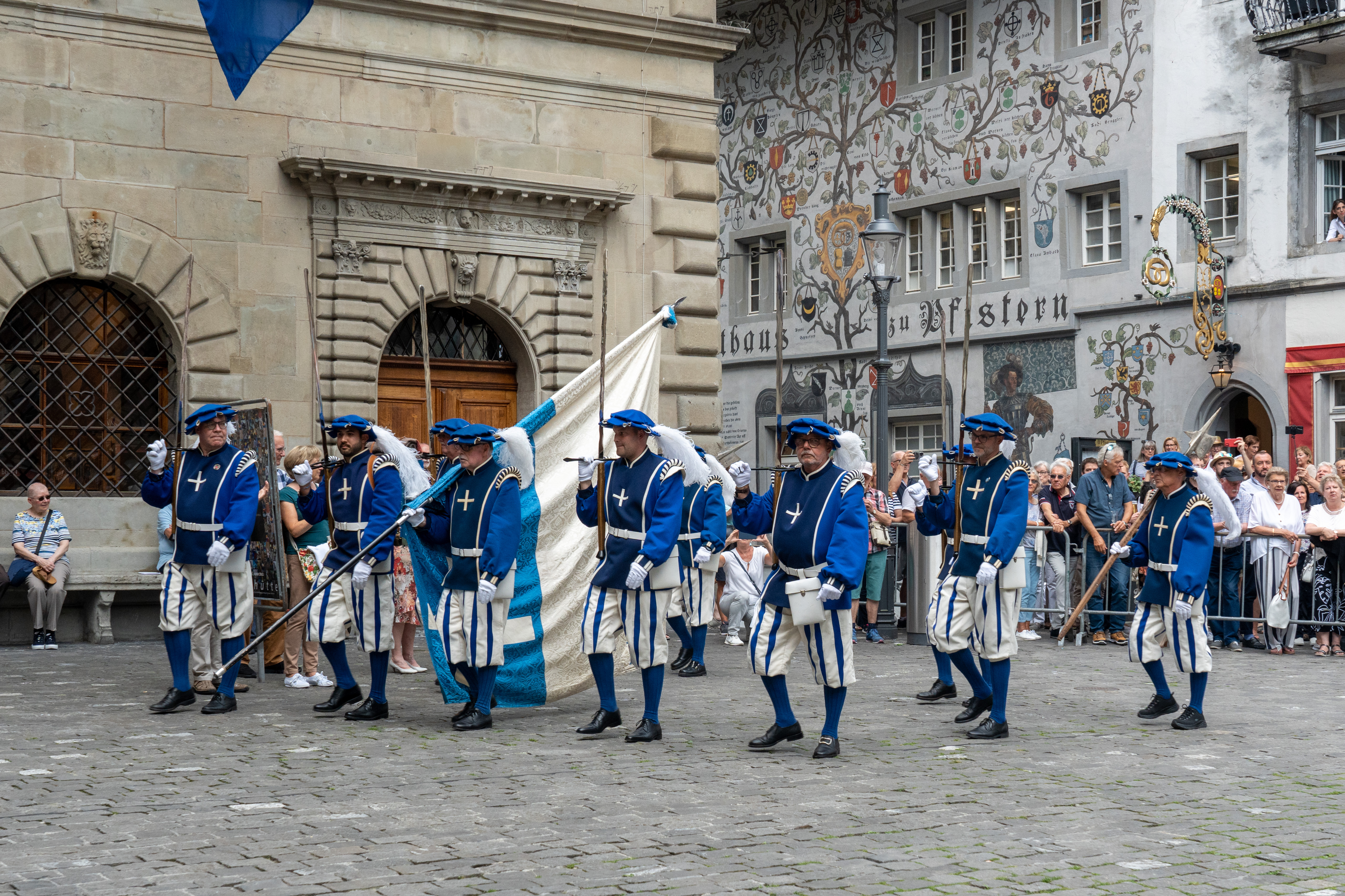 The Lucerne Marching Band während einer öffentlichen Probe